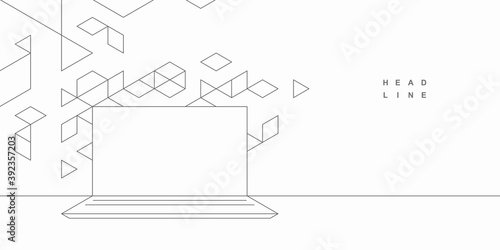 Abstract geometric technological background. Vector laptop creative design.