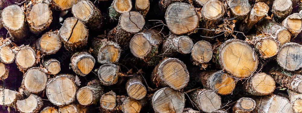 Background of dry chopped firewood logs stacked up on top of each other in a pile, which left for drying. Background of dry chopped firewood logs stacked up on top of each other in a pile, which left for drying.
