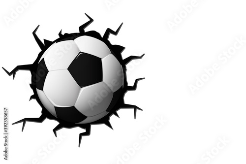 Football cracked in wall soccer ball with copy space   Sport Game Vector Illustration