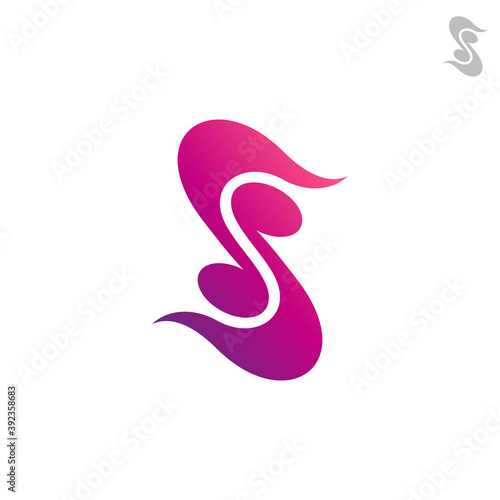 Music letter S logo, simple flat music note logo template
