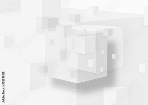 白背景に浮かぶ複数の白い立方体