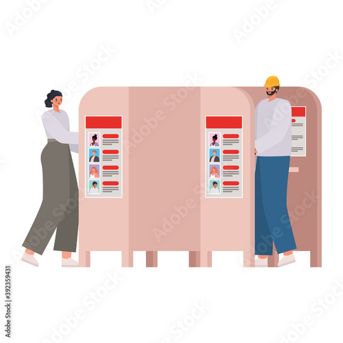 woman and man in voting booth