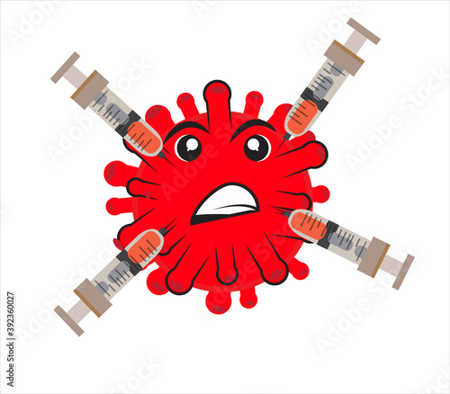 illustration of a corona virus in a vaccine injection