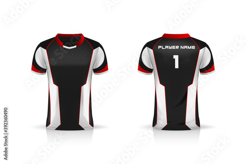 Specification Soccer Sport , Esport Gaming T Shirt Jersey template. mock up uniform . Vector Illustration design
