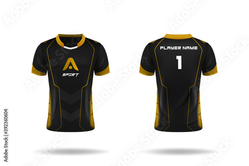 Specification Soccer Sport , Esport Gaming T Shirt Jersey template. mock up uniform . Vector Illustration design