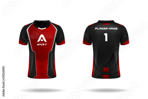 Specification Soccer Sport , Esport Gaming T Shirt Jersey template. mock up uniform . Vector Illustration design