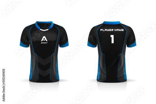 Specification Soccer Sport , Esport Gaming T Shirt Jersey template. mock up uniform . Vector Illustration design