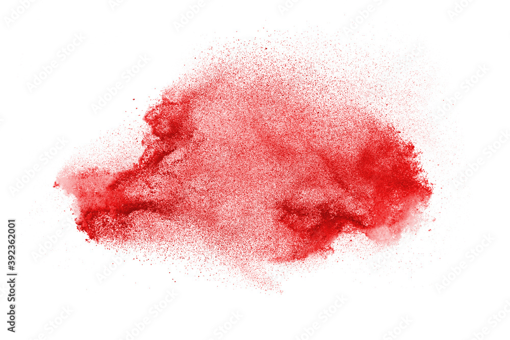 Fototapeta premium Red powder explosion isolated on white background.