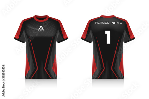 Specification Soccer Sport mockup , Esports Gaming T Shirt Jersey template. mock up uniform . Vector Illustration design
