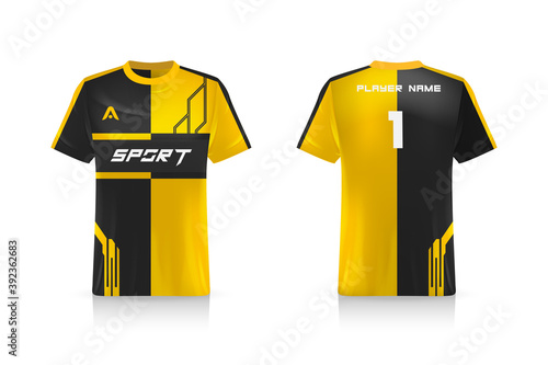 Specification Soccer Sport mockup , Esports Gaming T Shirt Jersey template. mock up uniform . Vector Illustration design