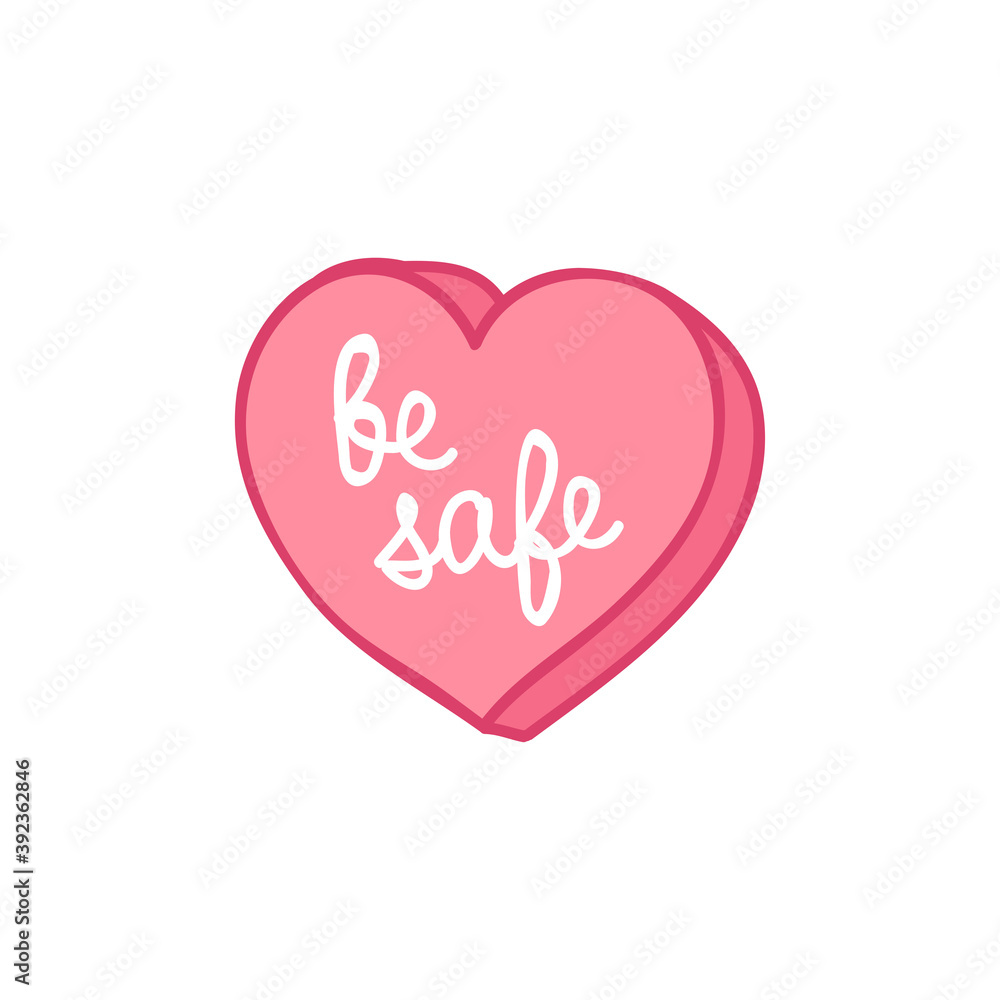 be safe heart doodle icon, vector color illustration