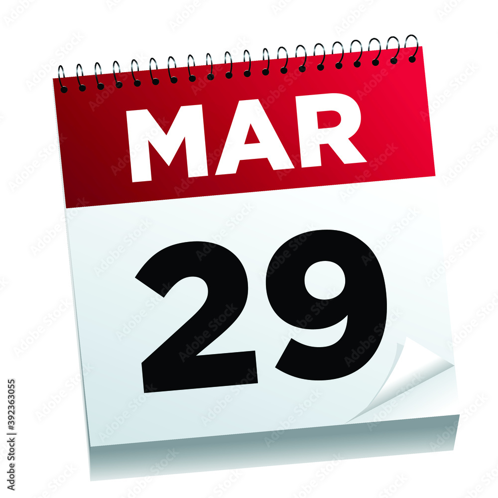 March 29th on a calendar page - illustrated. March 29th on a calendar page - illustrated.