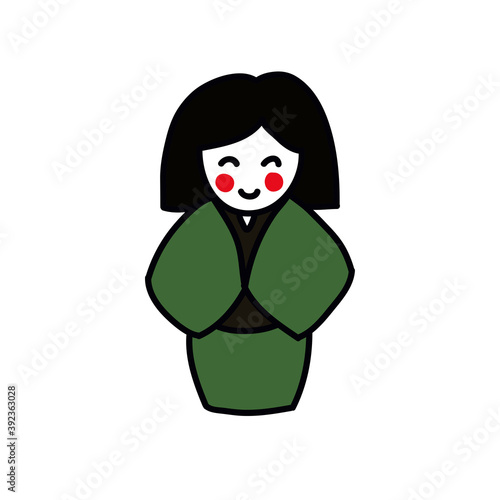 kokeshi japanese doll doodle icon, vector color illustration