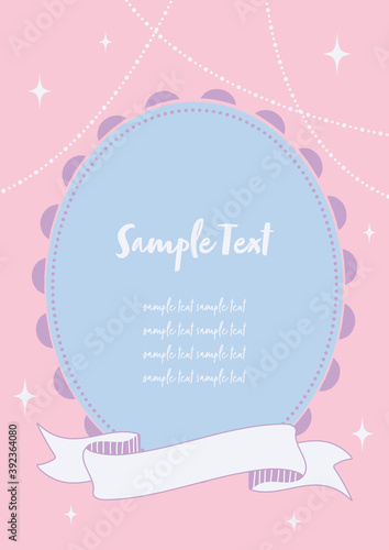 girly frame with copy space, a ribbon and decorations for cards, flyers, packaging design, etc.