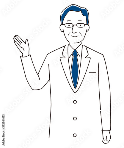 手描き1color　紹介する医師・薬剤師　オンライン　診療　男性