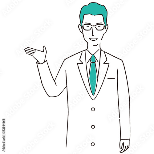手描き1color　医師・薬剤師　オンライン　紹介　メガネ男性　イケメン