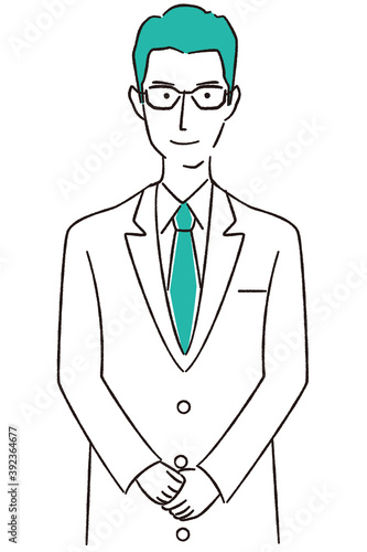 手描き1color　医師・薬剤師　オンライン　挨拶　メガネ男性　イケメン