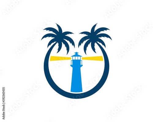 Circular palm tree with lighthouse inside