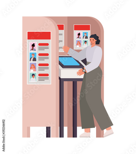 woman with black hair and ponytale in a voting booth