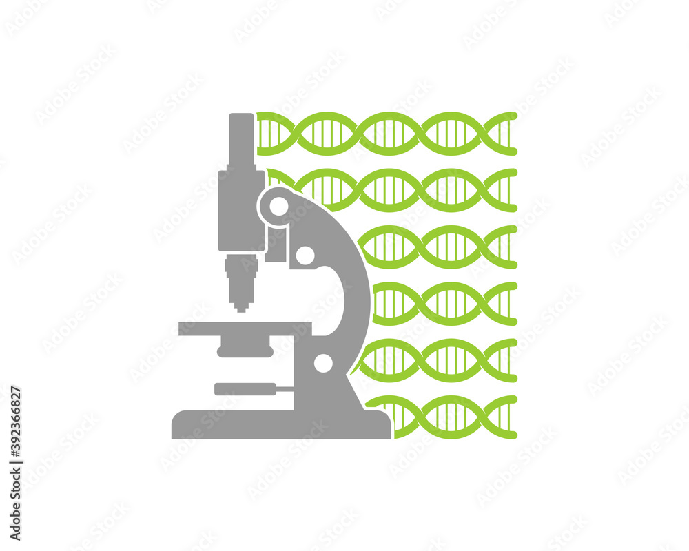 Microscope with DNA helix behind Microscope with DNA helix behind