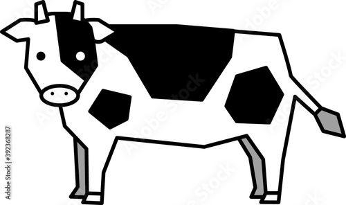 シンプルなカクカクした線の牛