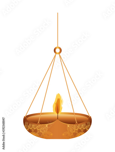 candle on a orange chandelier on a white background