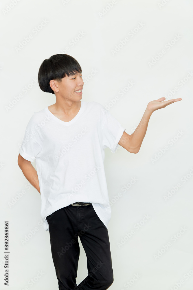 Asian man doing open hand on white background Asian man doing open hand on white background