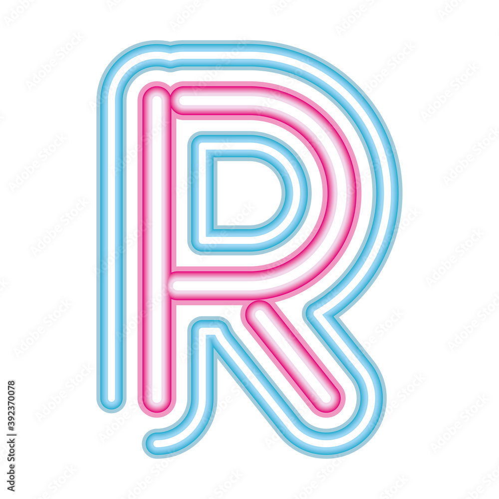 letter R neon font pink and blue on white background letter R neon font pink and blue on white background