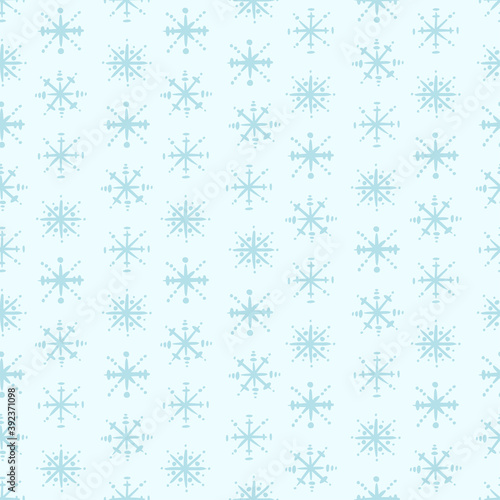 Christmas seamless pattern. Snowfall. Geometric pattern for the holiday. Vector illustration for textiles, packaging, cards, banners. Festive blue background with snowflakes.