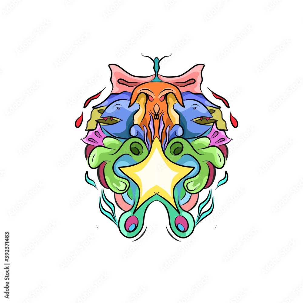 Fototapeta premium Doodle Art With Sea Element,butterfly.Happy Colors Background