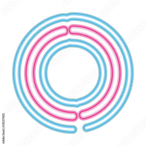 letter O neon font pink and blue on white background