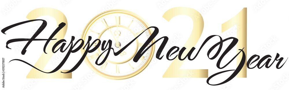 Obraz premium 2021 Happy New Year script text hand lettering. Design template Celebration typography poster, banner or greeting card for Merry Christmas and happy new year. Vector Illustration