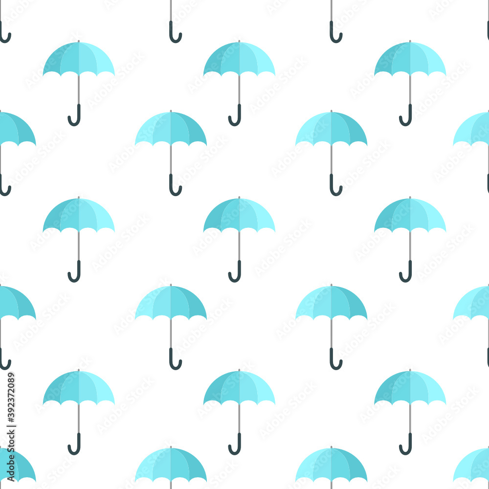 Blue Umbrella seamless pattern on white background.