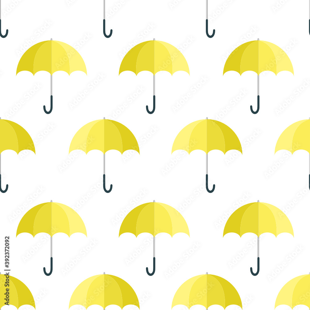 Yellow Umbrella seamless pattern on white background.