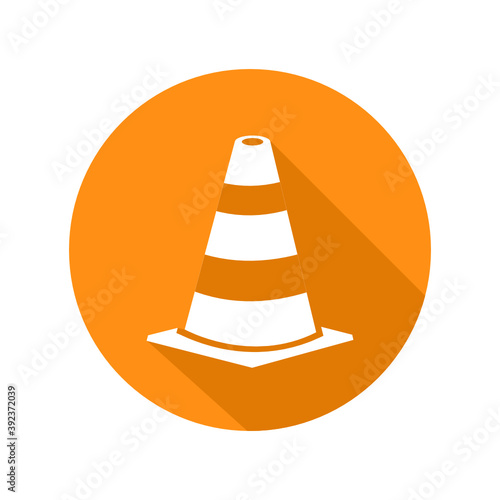 Traffic Cone circle with long shadow isolate on white background.