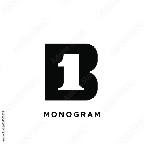 ONE b b1 1b 1 initial letter logo vector icon design isolated background