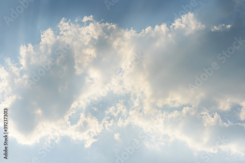 Blue sky with clouds and sunlight in summer season, Nature background