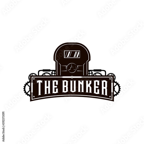 vintage retro iron bunker with steam punk stye sign vector icon