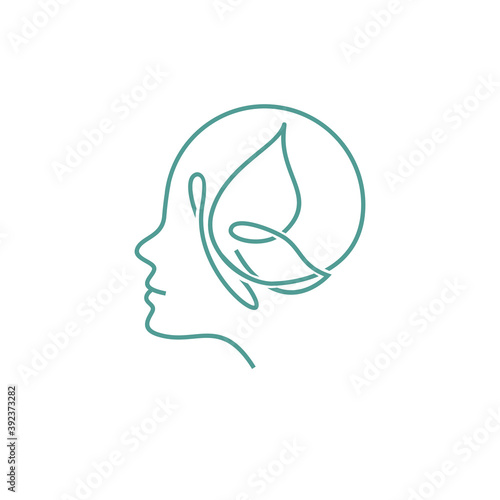 vintage thin line of a human head with an abstract flying butterfly vector icon
