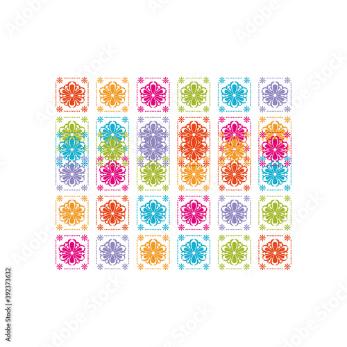 sunflower and sun mexican icons pattern with many colors on a white background