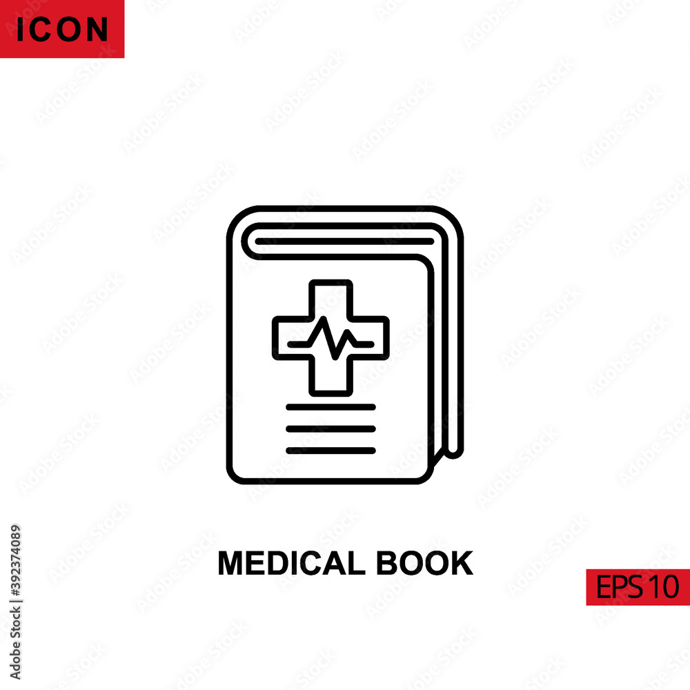 Icon medical book with plus and heart beat. Outline, line, lineal or linear vector icon symbol sign collection Icon medical book with plus and heart beat. Outline, line, lineal or linear vector icon symbol sign collection
