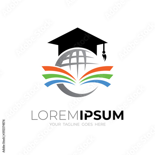 College logos with globe and book designs, Library icons