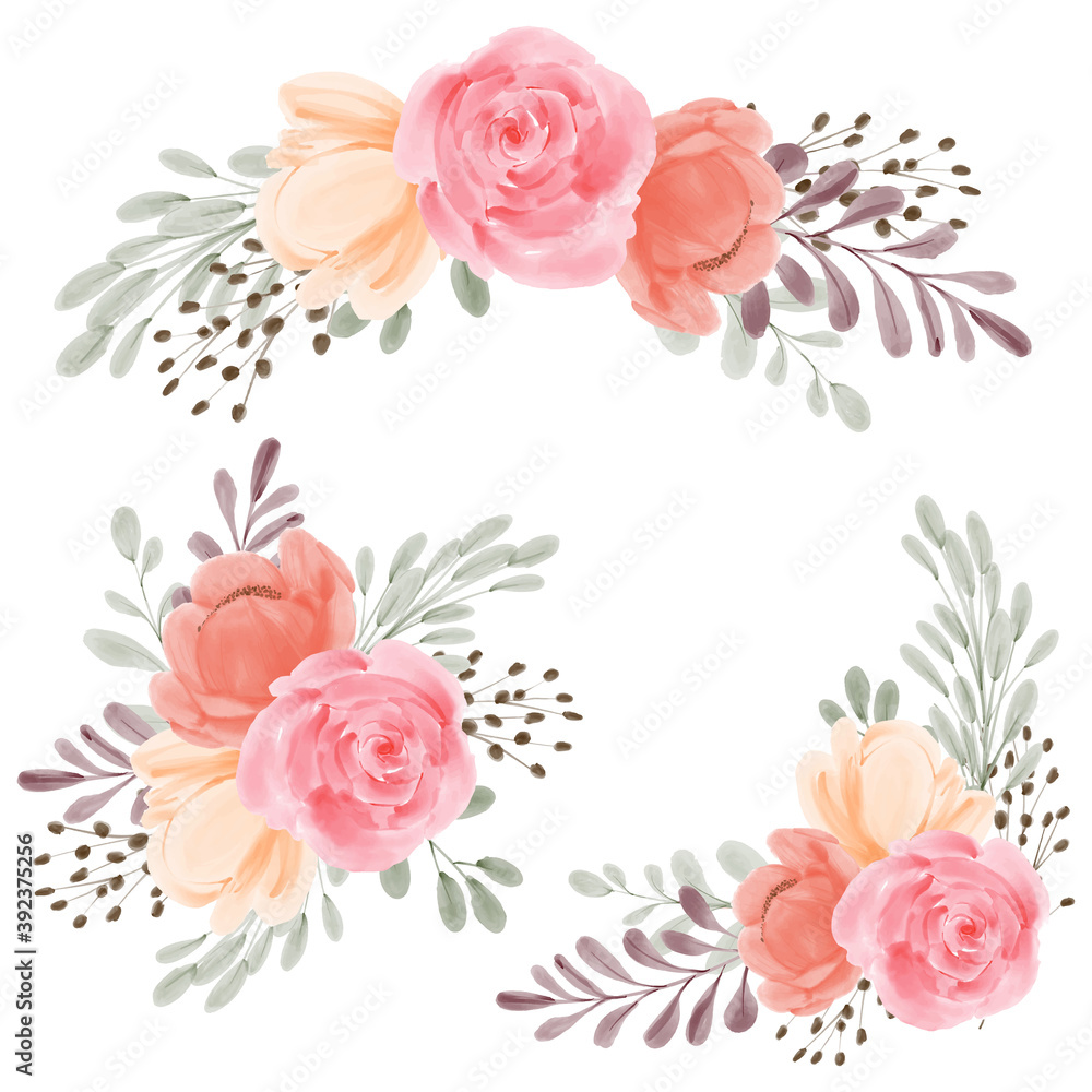 Rose flower arrangement watercolor hand painted bouquet set