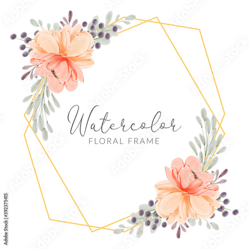 Watercolor peach peony flower frame hand painted rustic