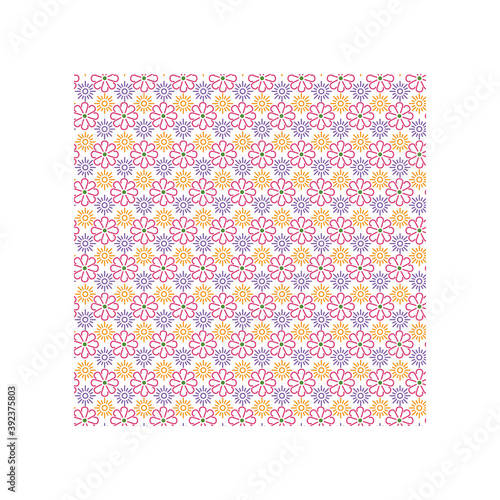 mexican flower and sun icons pattern with colors on white background