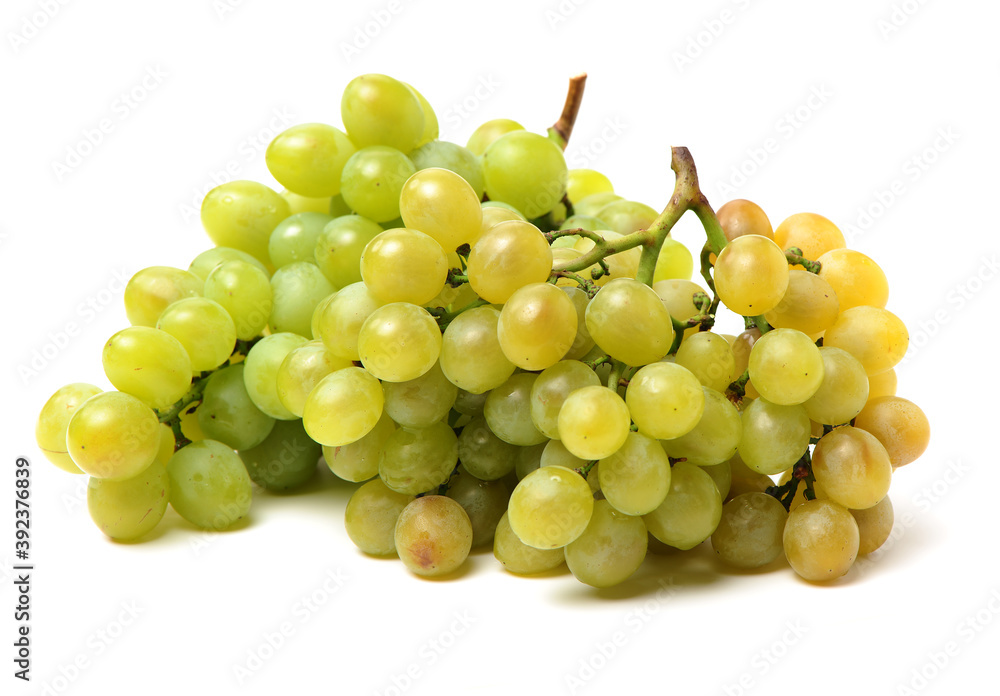 Green grapes on white background