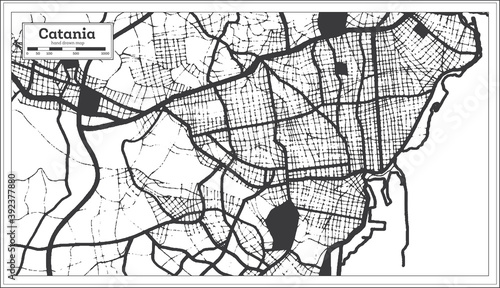 Catania Italy City Map in Black and White Color in Retro Style. Outline Map.