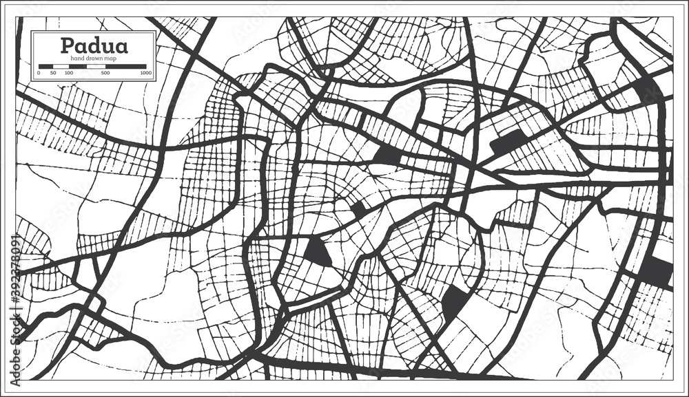 Padua Italy City Map in Black and White Color in Retro Style. Outline Map.
