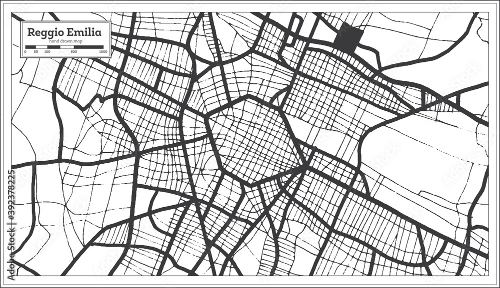 Reggio Emilia Italy City Map in Black and White Color in Retro Style. Outline Map.