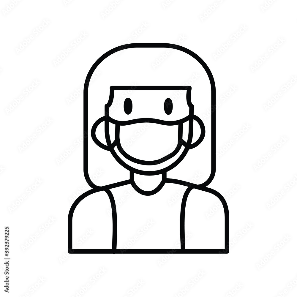 Young girl wearing mask line icon